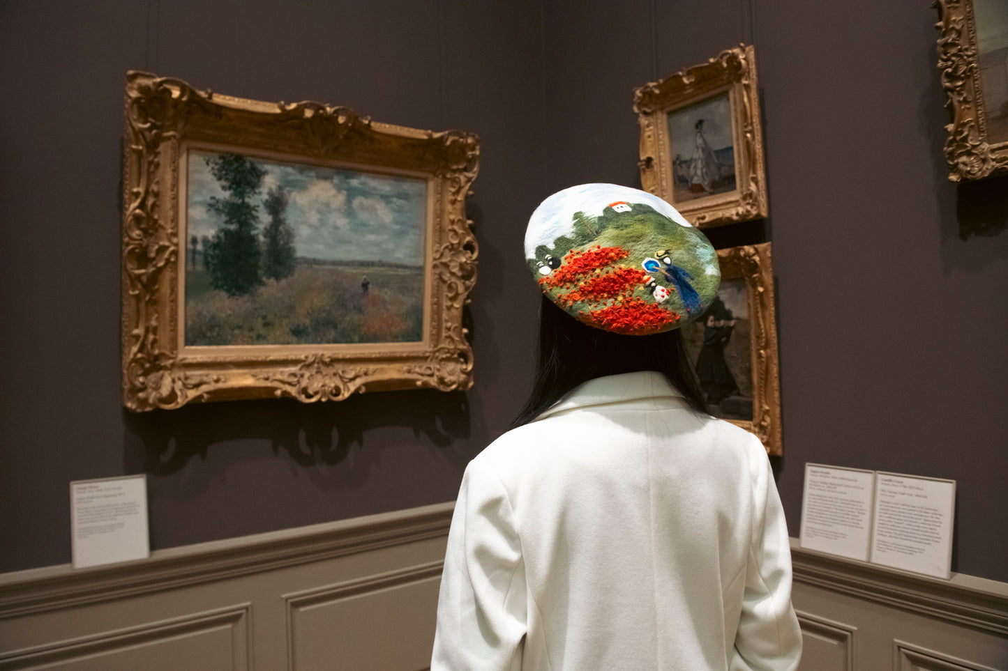 Monet The Poppy Field near Argenteuil - Handfelted Wool Beret
