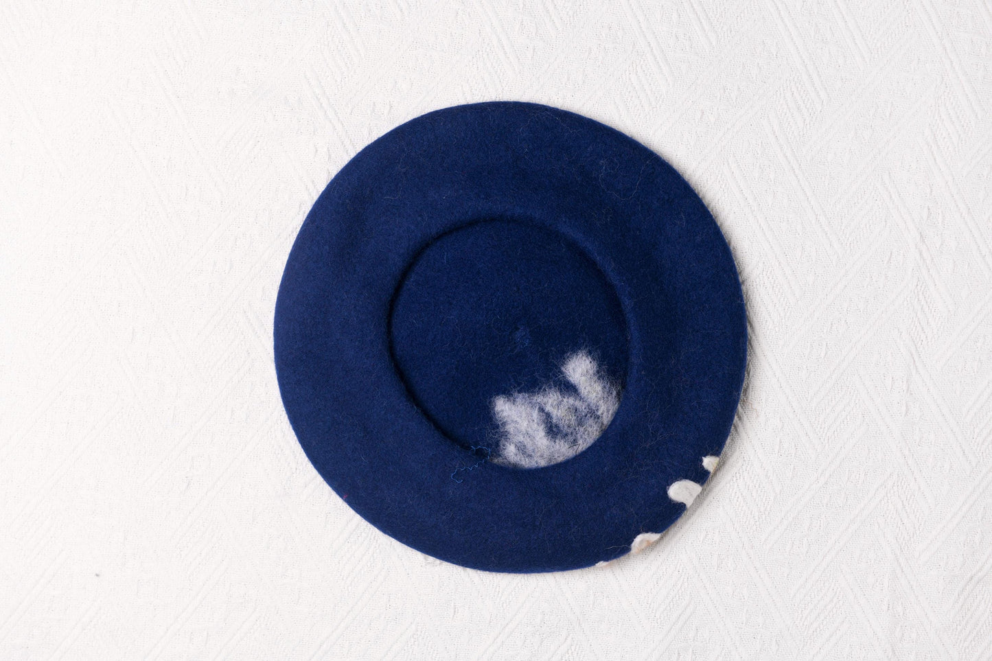 Navy Blue Daisy Wool Beret - Hand Felted Floral French Hat Botanical Accessory
