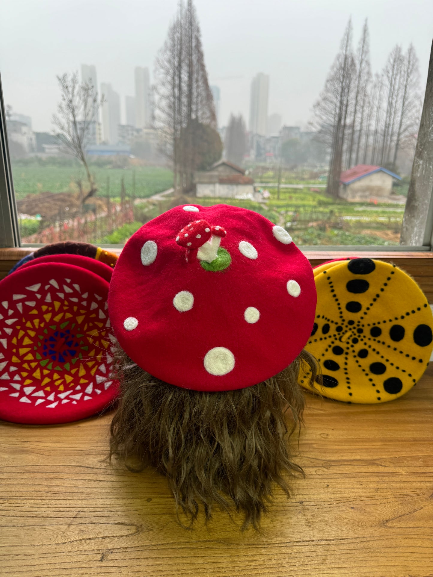 Red Mushroom Beret - Hand Felted Wool Hat