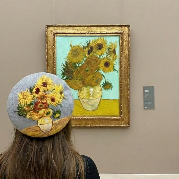 Van Gogh Sunflowers - Hand Felted Wool Beret