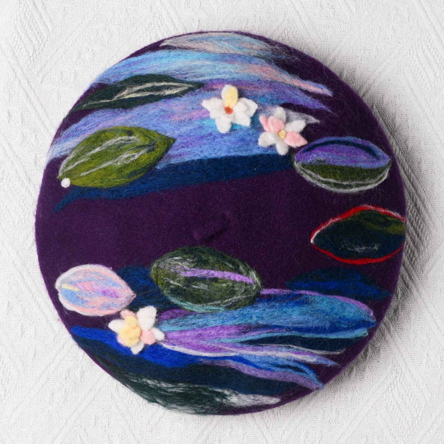Monet Purple Water Lilies - Hand Felted Wool Beret