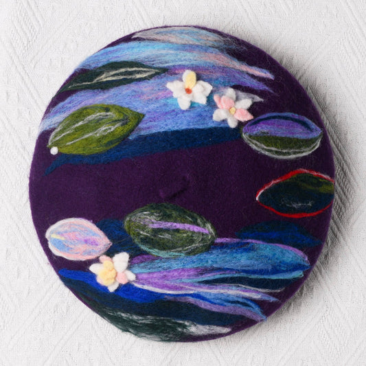 Monet Purple Water Lilies - Hand Felted Wool Beret