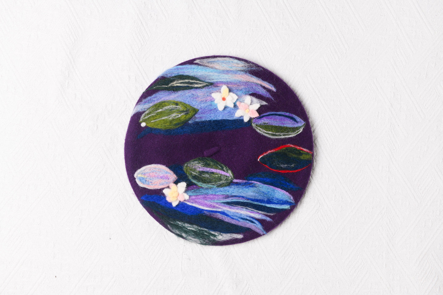 Monet Purple Water Lilies - Hand Felted Wool Beret