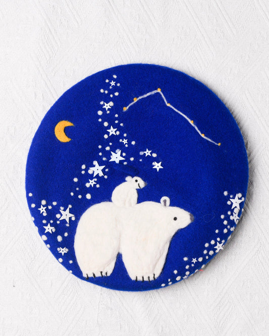 Polar Bear Constellation Beret - Hand Felted Animal Themed Hat