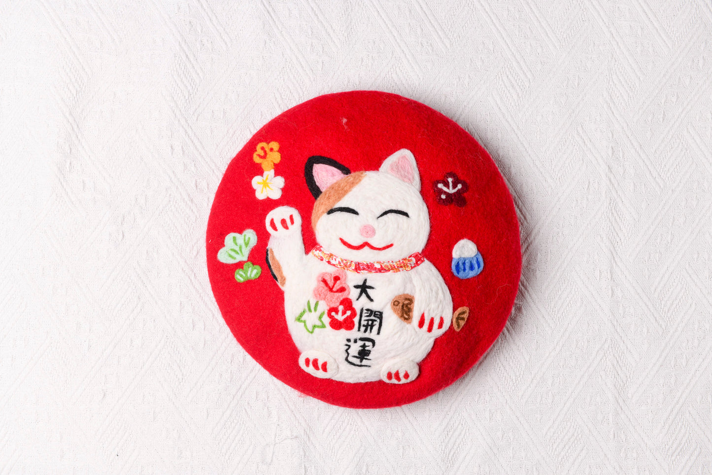 Maneki Neko Lucky Cat - Hand Felted Wool Beret