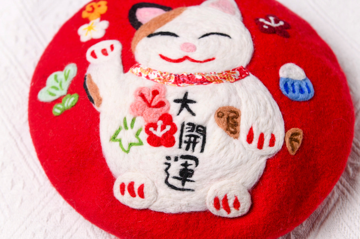 Maneki Neko Lucky Cat - Hand Felted Wool Beret