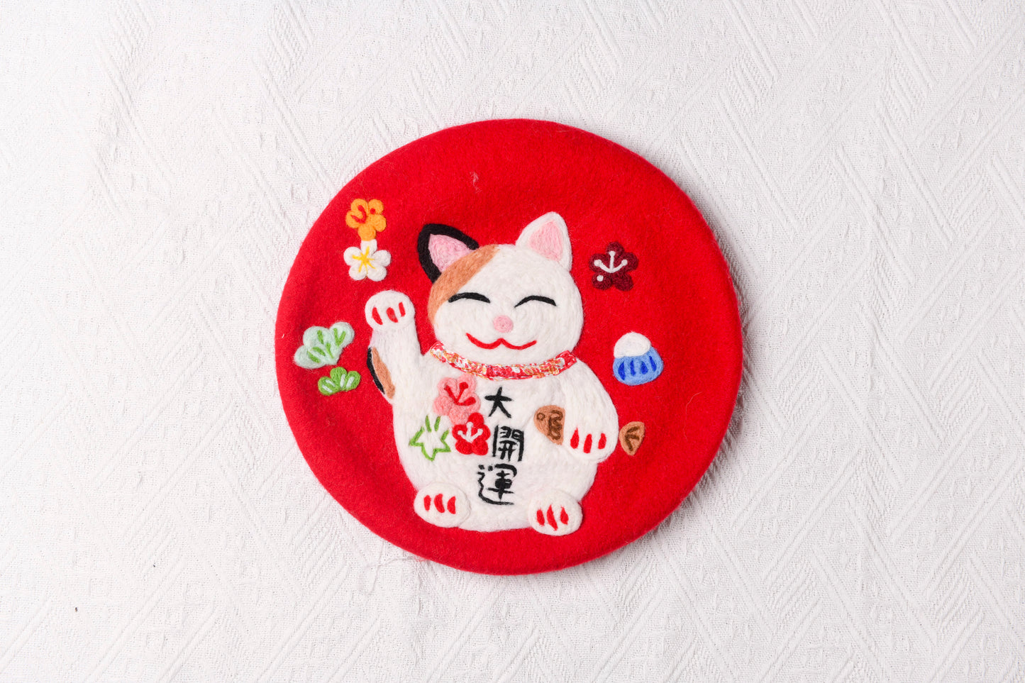 Maneki Neko Lucky Cat - Hand Felted Wool Beret
