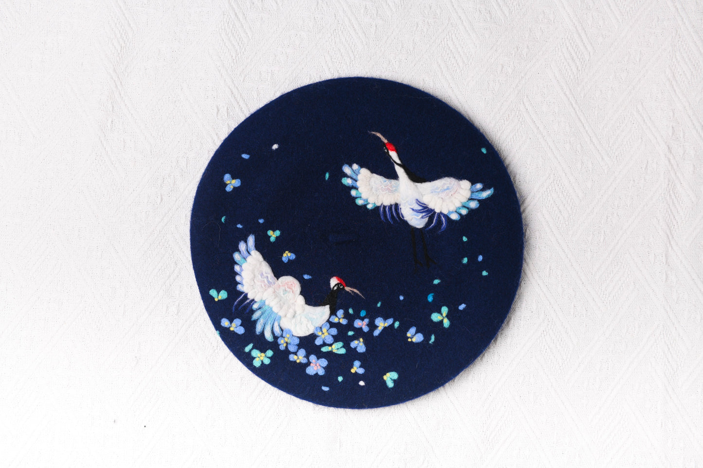 Flying Crane Beret - Hand Felted Nature Inspired Artisan Headwear