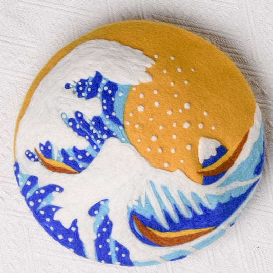 The Great Wave Beret - Hand Felted Wool Hat