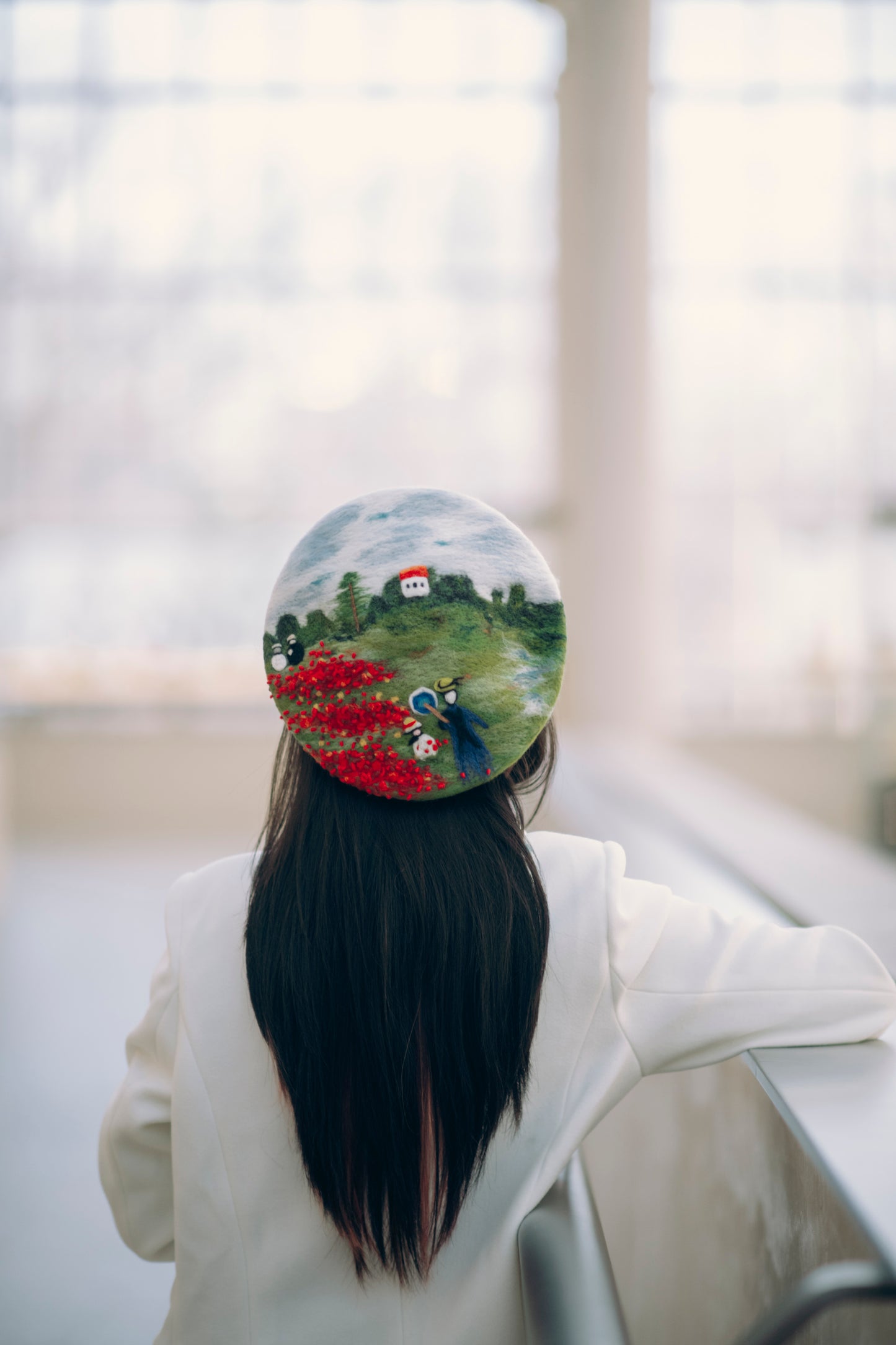Monet The Poppy Field near Argenteuil - Handfelted Wool Beret