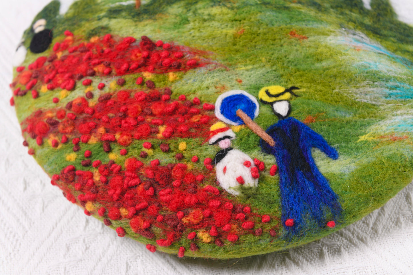 Monet The Poppy Field near Argenteuil - Handfelted Wool Beret