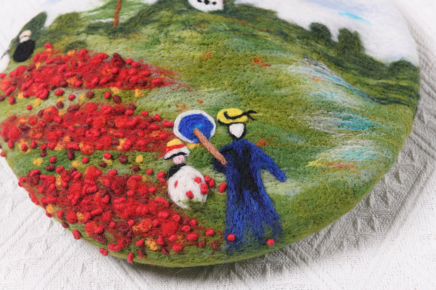 Monet Poppy Fields - Hand Felted Wool Beret