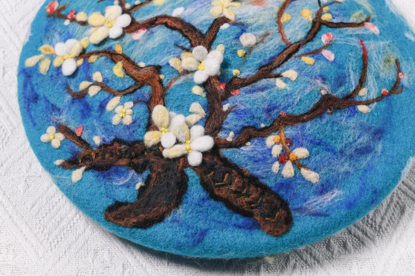 Van Gogh Almond Blossom - Hand Felted Wool Beret