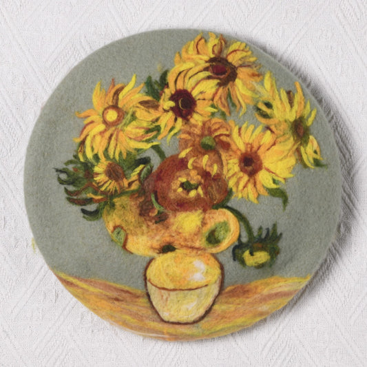 Van Gogh Sunflowers - Hand Felted Wool Beret