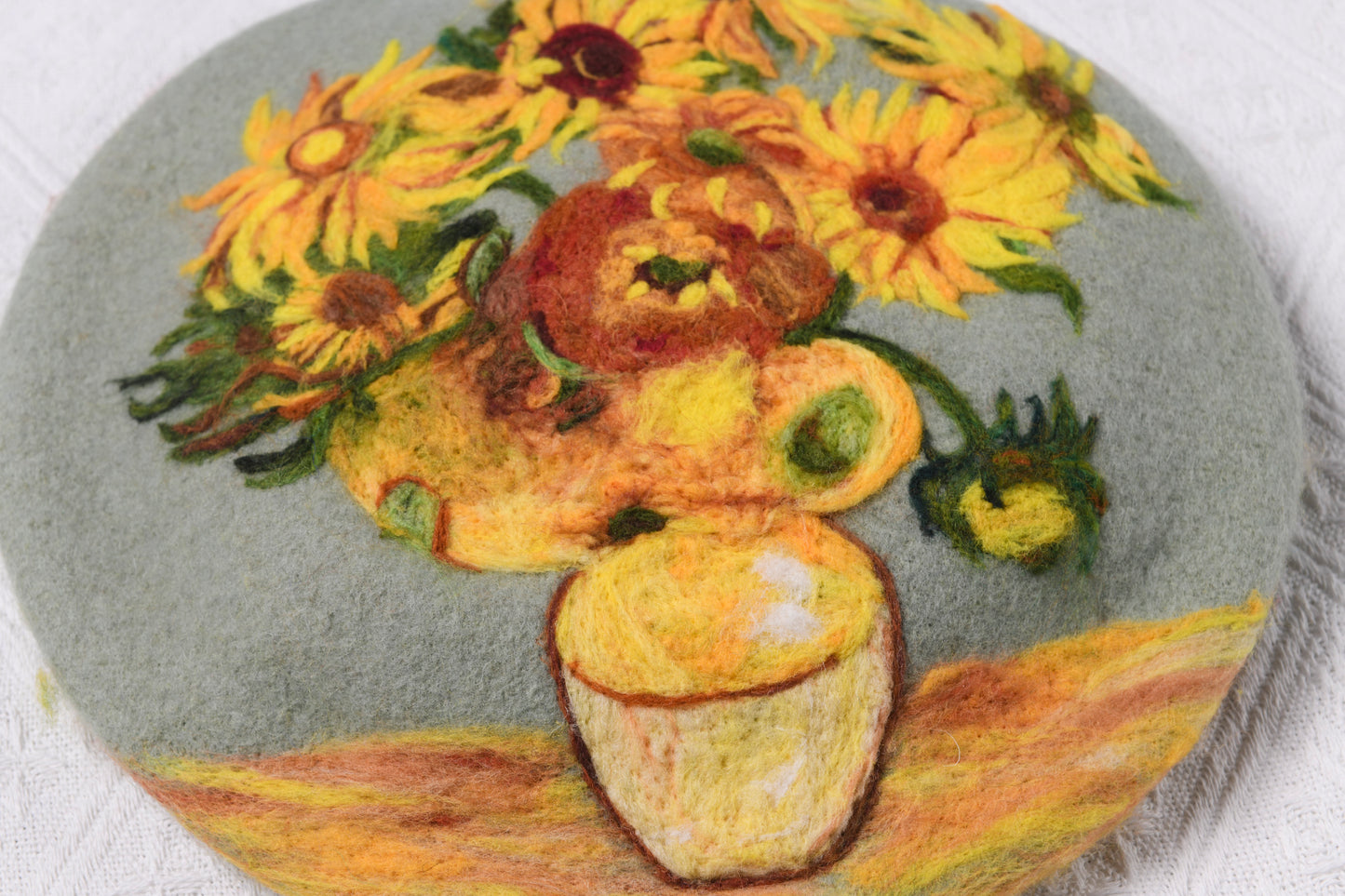 Van Gogh Sunflowers - Hand Felted Wool Beret