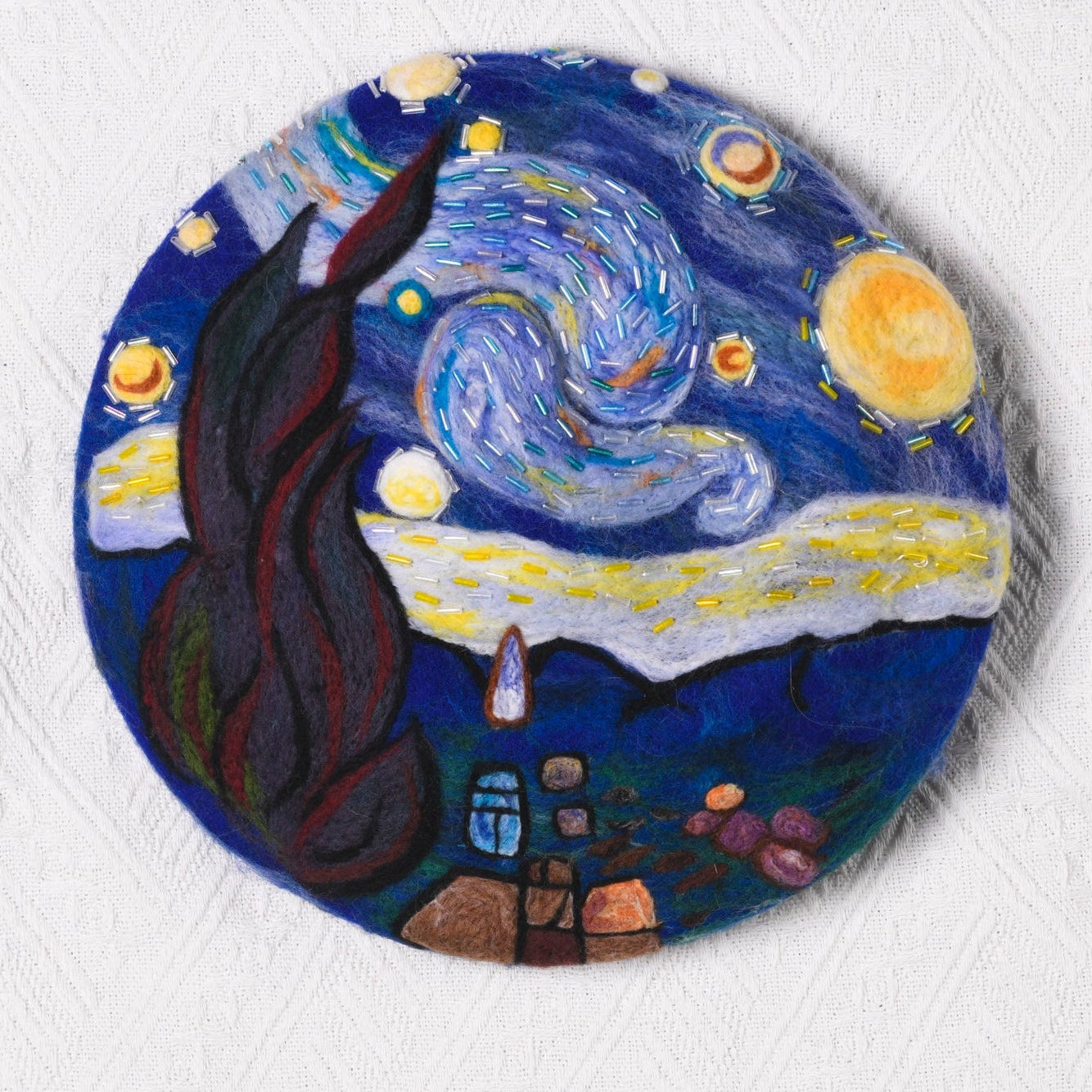 Van Gogh Starry Night - Hand Felted Wool Beret