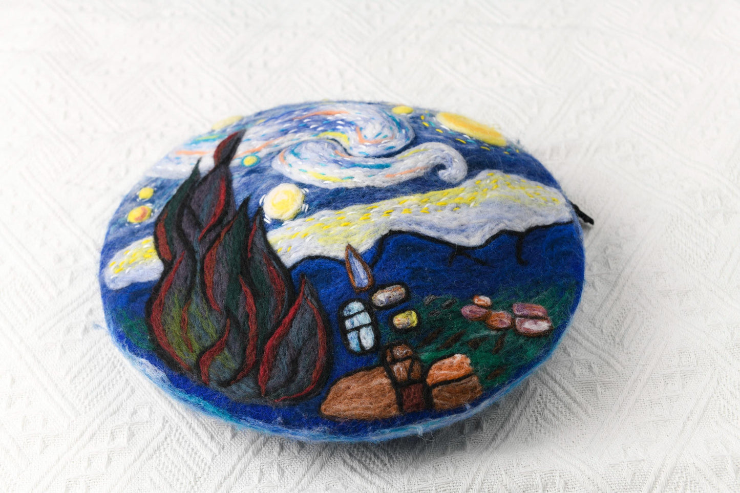 Van Gogh Starry Night - Hand Felted Wool Beret