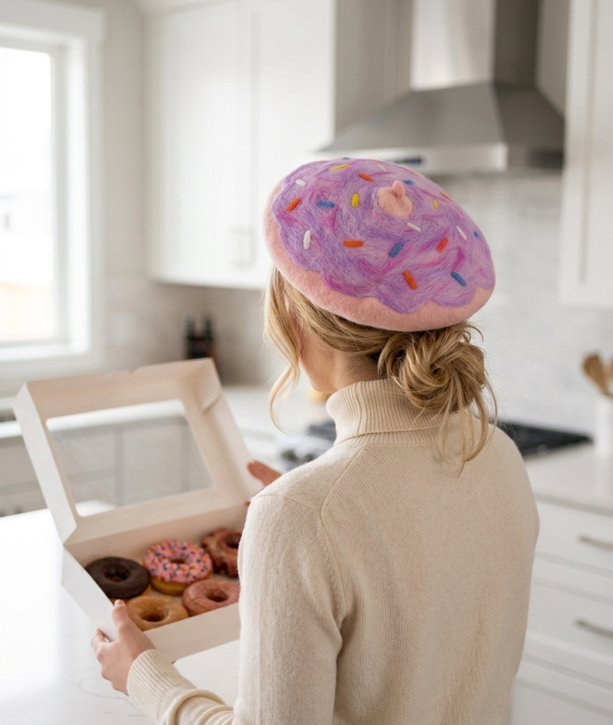 Donut Beret - Hand Felted Wool Hat