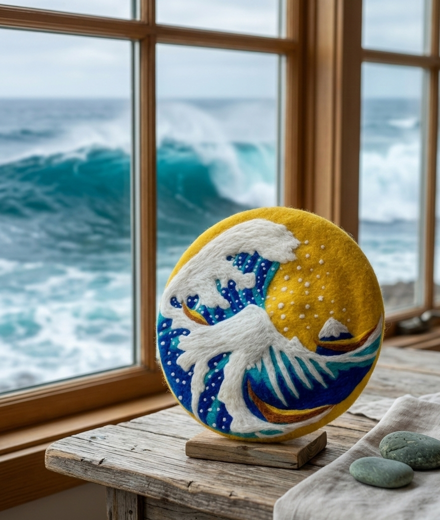 The Great Wave Beret - Hand Felted Wool Hat