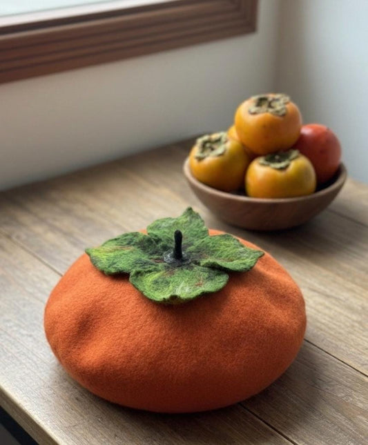 Orange Persimmon Beret - Fruit Inspired Artisan Headwear