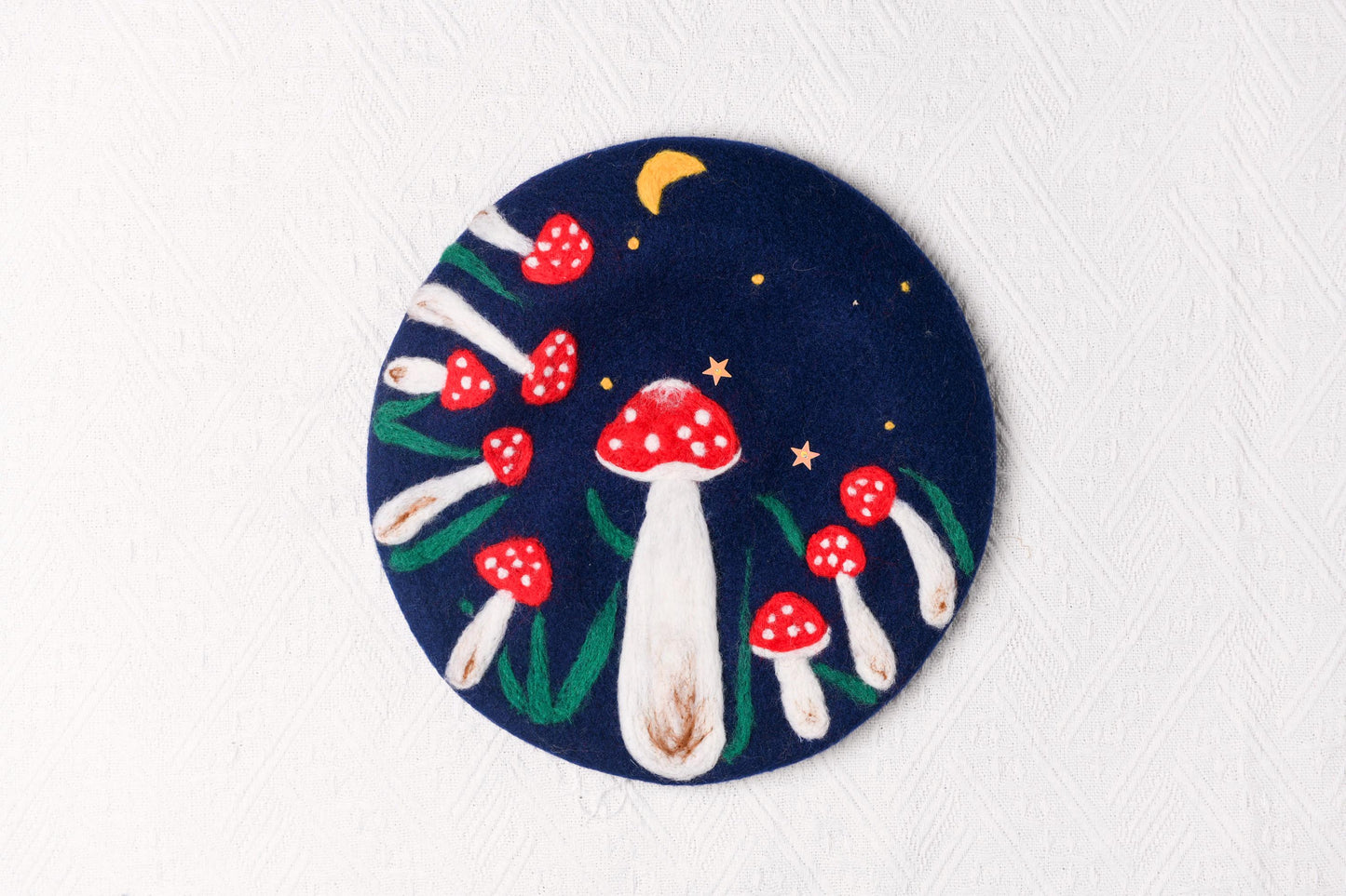 Midnight Mushroom Beret - Hand Felted Wool Hat
