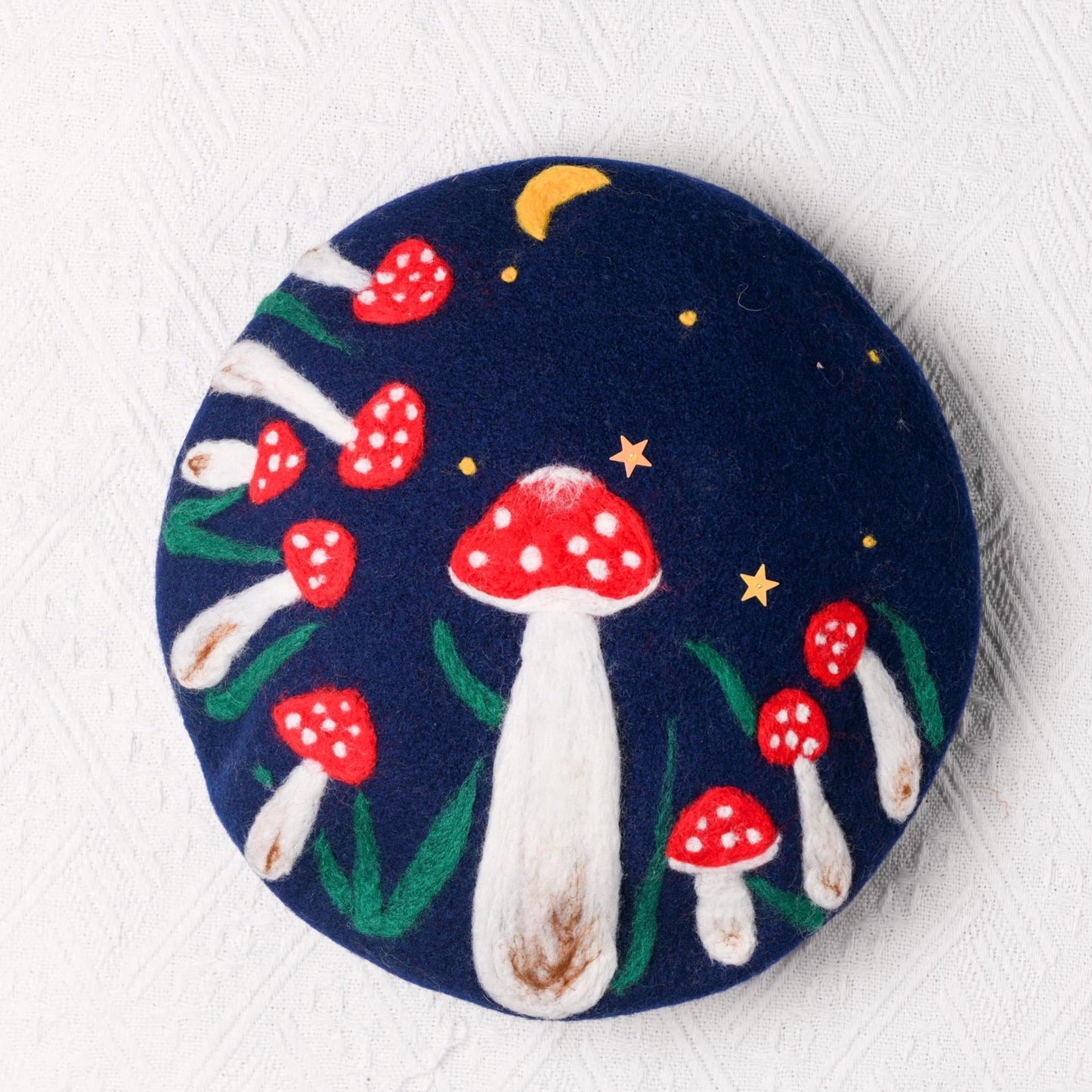 Midnight Mushroom Beret - Hand Felted Wool Hat