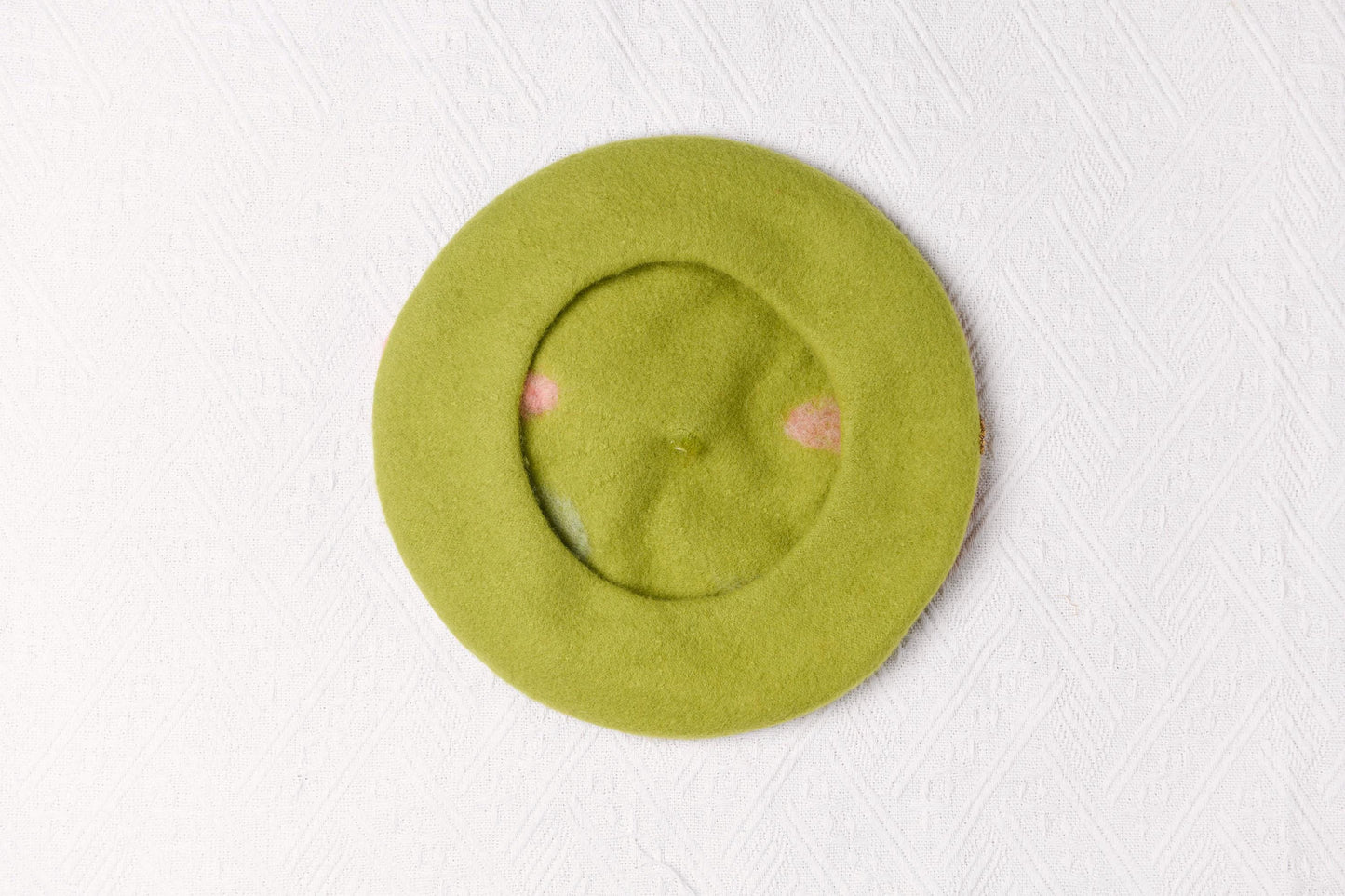 Pink Blossom Green Beret - Hand Felted Floral French Hat