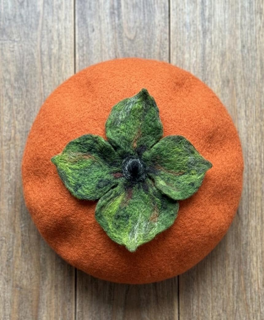 Orange Persimmon Beret - Fruit Inspired Artisan Headwear