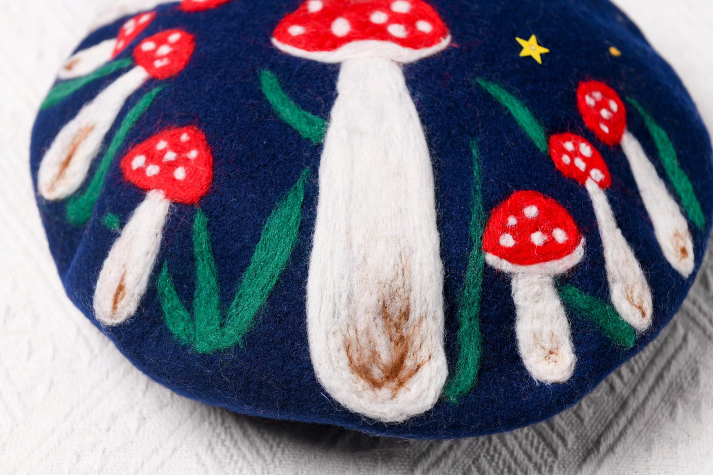 Midnight Mushroom Beret - Hand Felted Wool Hat