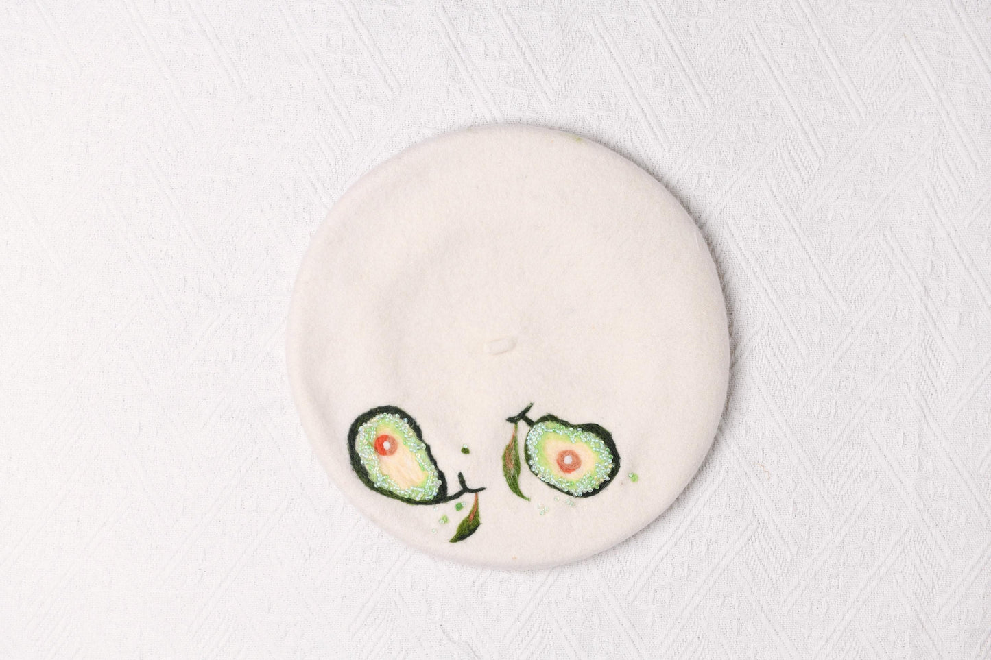 Avocado Wool Beret - Beaded Foodie French Hat