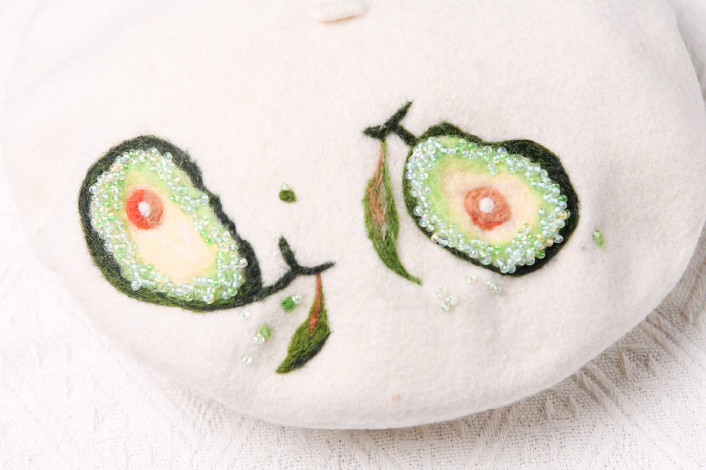 Avocado Wool Beret - Beaded Foodie French Hat