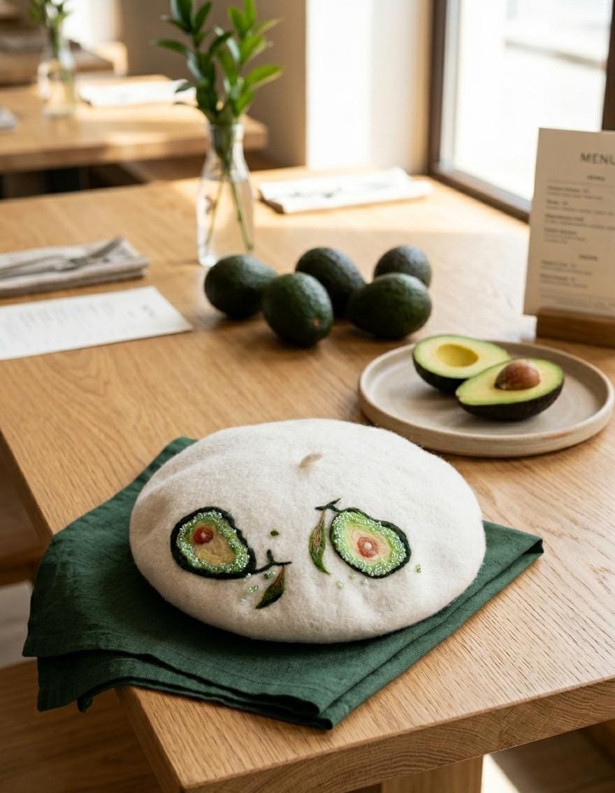 Avocado Wool Beret - Beaded Foodie French Hat