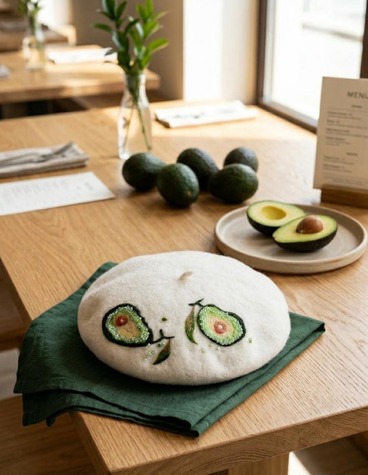Avocado Wool Beret - Beaded Foodie French Hat