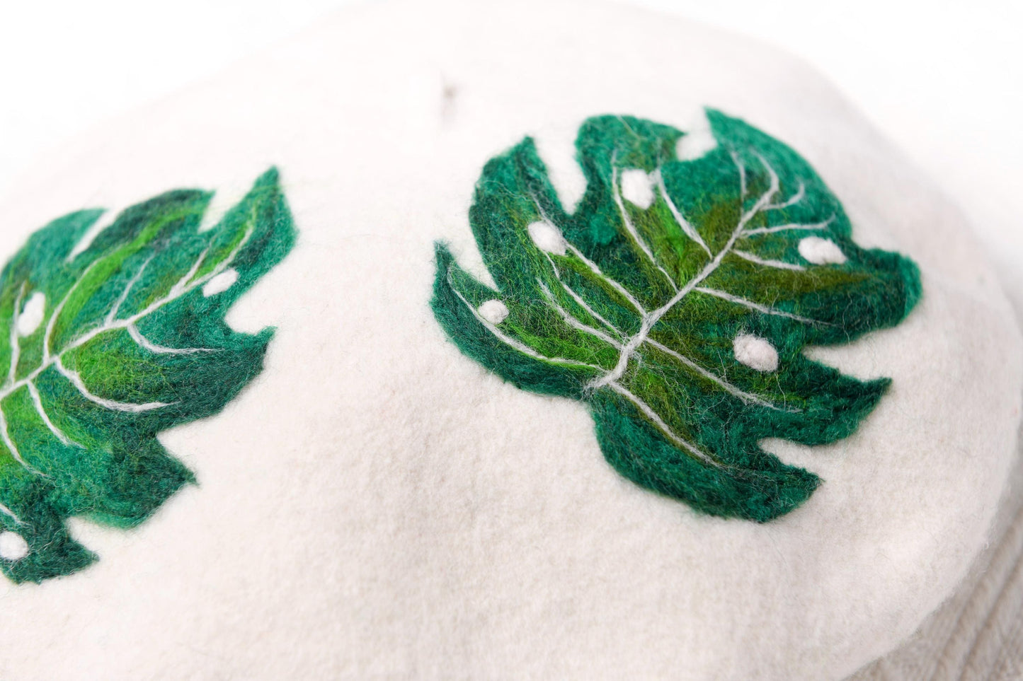 Swiss Cheese Plant Monstera Wool Beret - Hand Felted Tropical Leaf French Hat