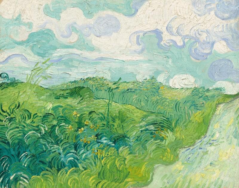 Van Gogh Green Wheat Field Sun Hat – Hand-Painted Straw Impressionist Art