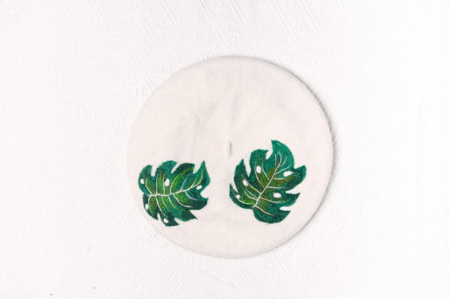 Swiss Cheese Plant Monstera Wool Beret - Hand Felted Tropical Leaf French Hat