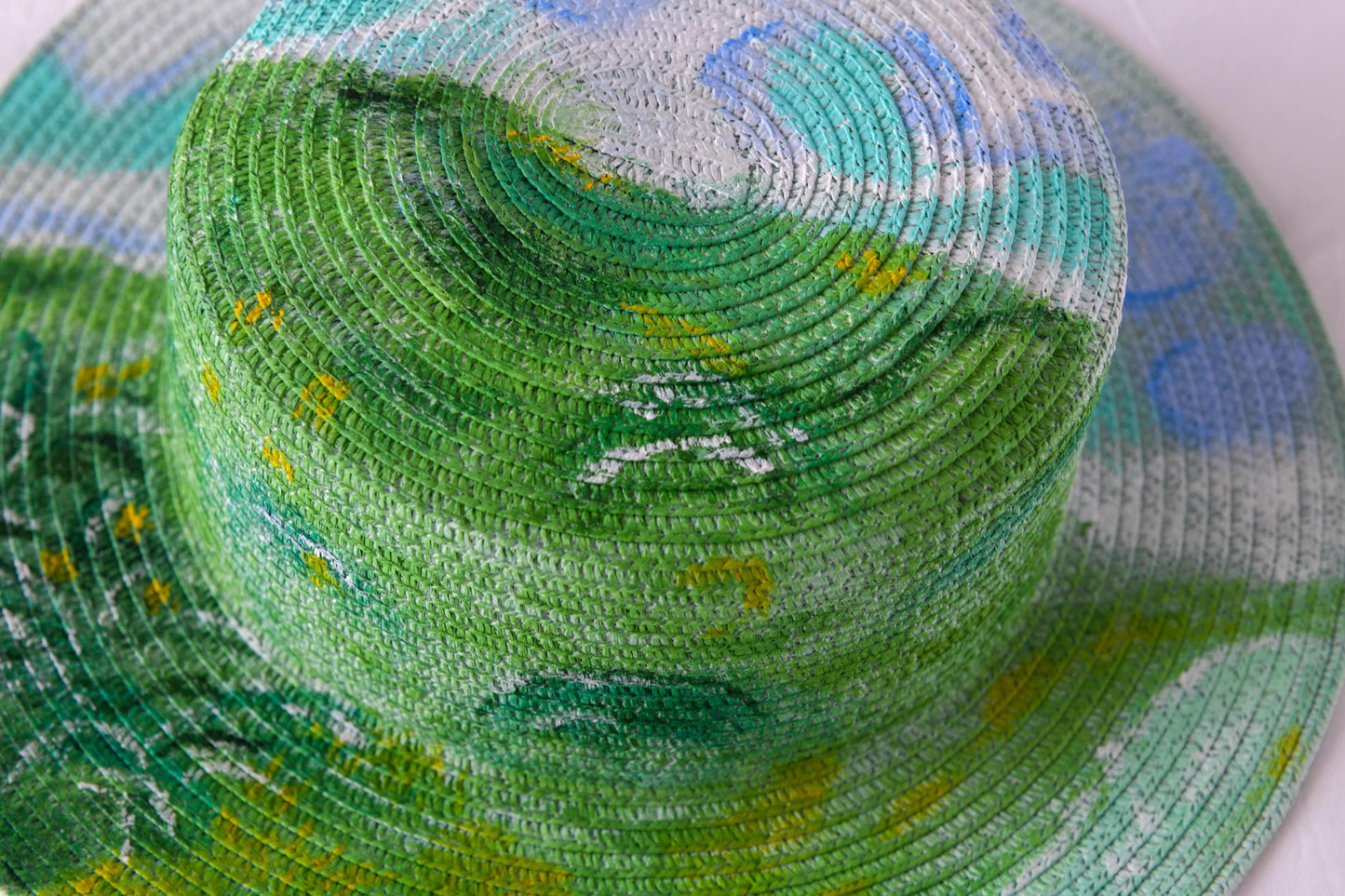 Van Gogh Green Wheat Field Sun Hat – Hand-Painted Straw Impressionist Art