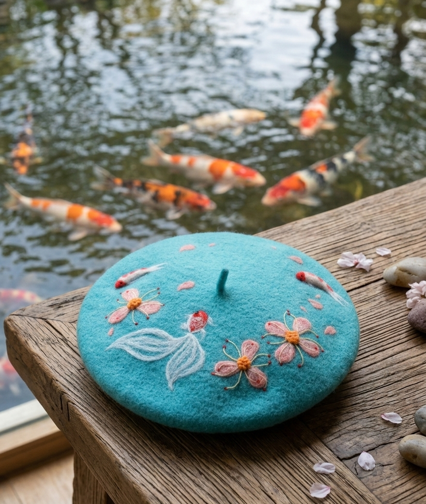 Koi Fish - Hand Felted Wool Beret