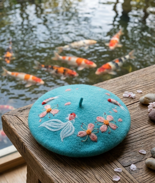 Koi Fish - Hand Felted Wool Beret