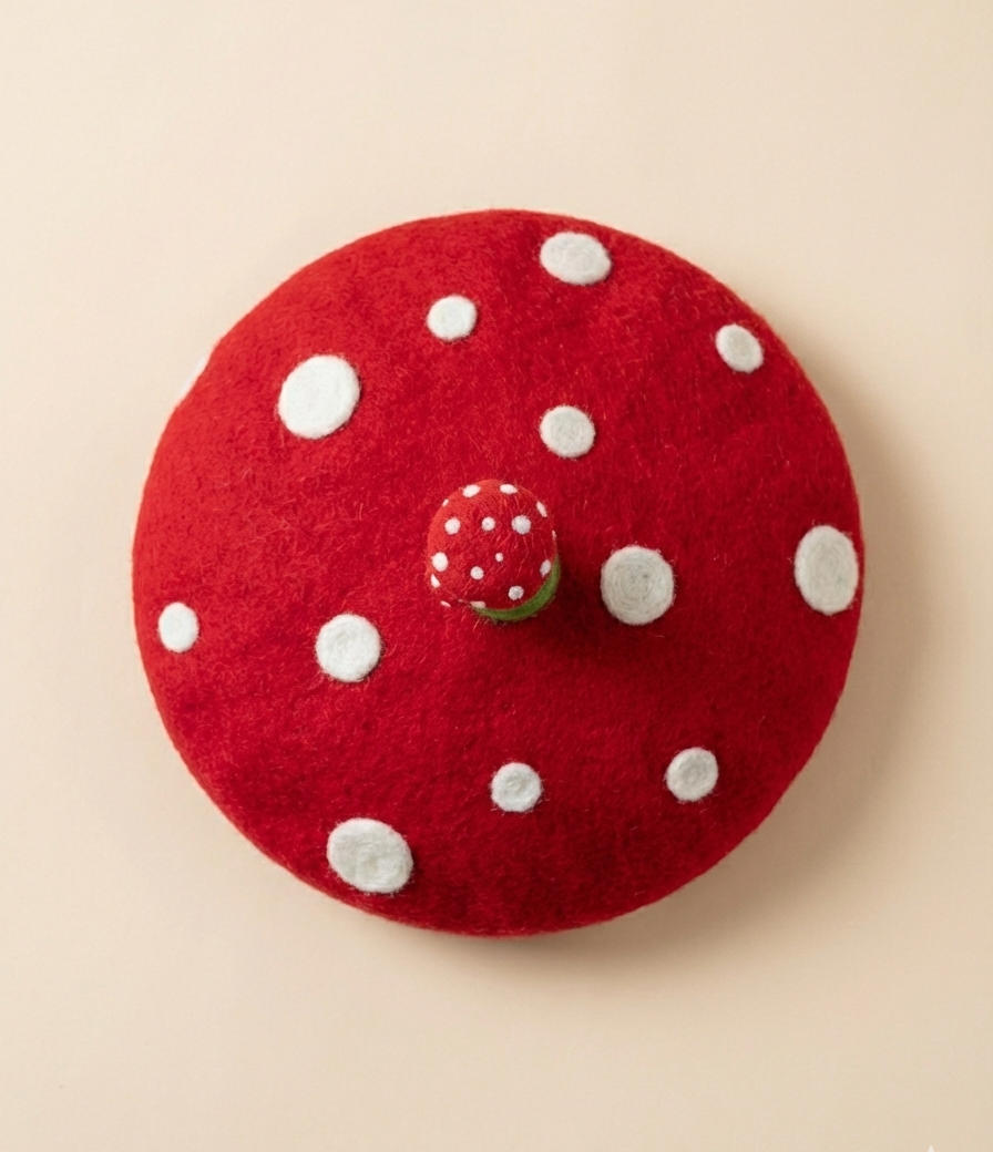 Red Mushroom Beret - Hand Felted Wool Hat
