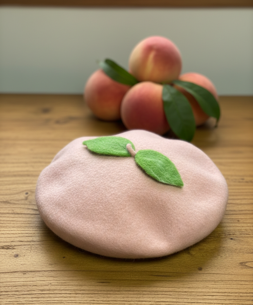 Pink Peach Beret - Fruit Inspired Artisan Headwear