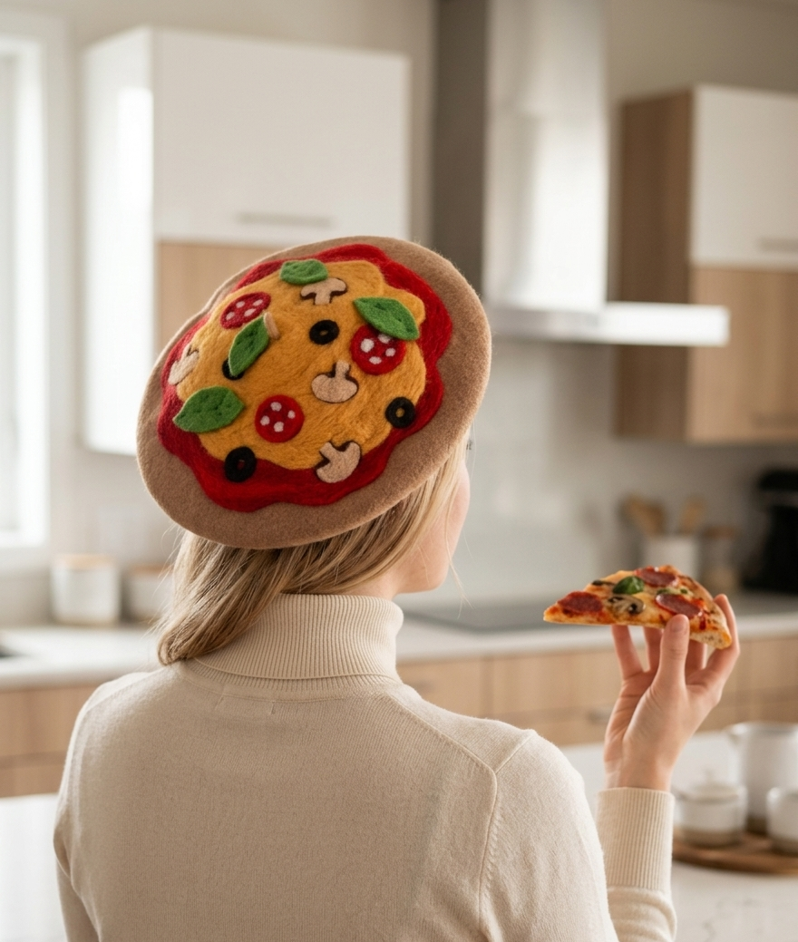 Pizza Beret - Hand Felted Wool Hat