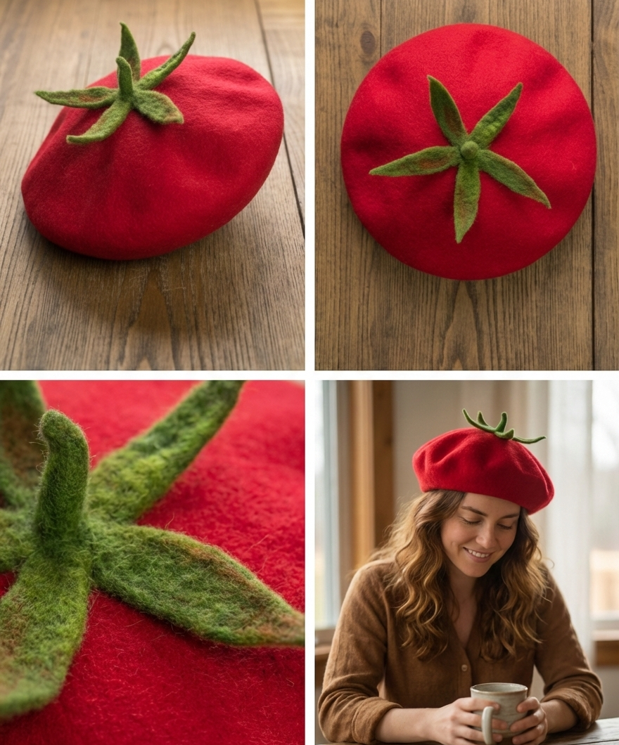 Red Tomato Beret - Vegetable Inspired Artisan Headwear