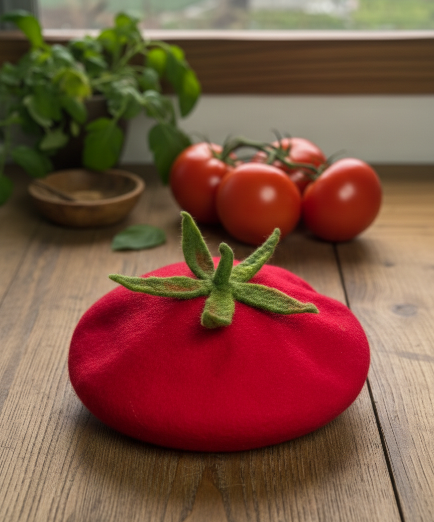 Red Tomato Beret - Vegetable Inspired Artisan Headwear